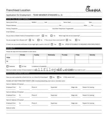 Blank Chick Fil A Job Application PDF Form