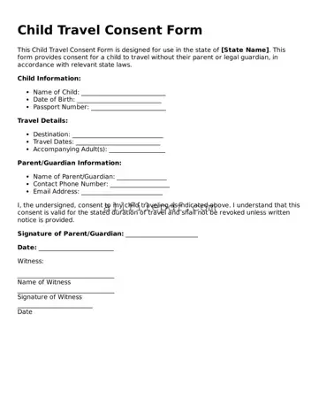 Blank Child Travel Consent Form Template