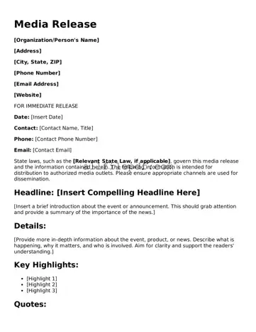 Blank Media Release Template