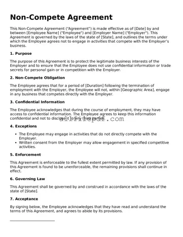Blank Non-compete Agreement Template