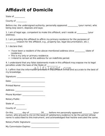 Blank Affidavit of Domicile Template