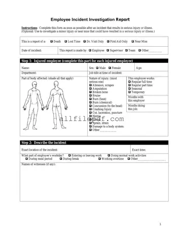 Blank Employee Accident Report PDF Form