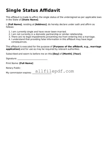 Blank Single Status Affidavit Template