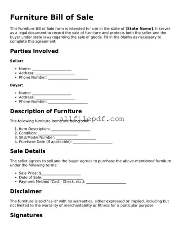Blank Furniture Bill of Sale Template