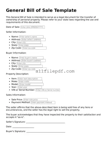 Blank General Bill of Sale Template
