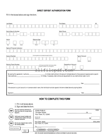 Blank Generic Direct Deposit PDF Form