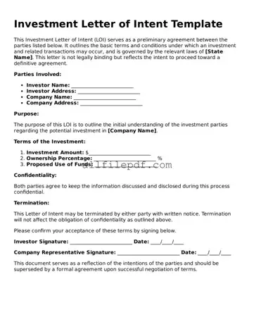 Blank Investment Letter of Intent Template