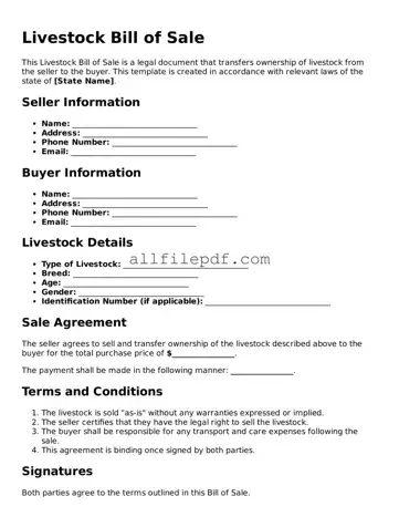 Blank Livestock Bill of Sale Template