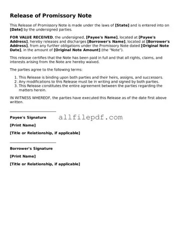 Blank Release of Promissory Note Template