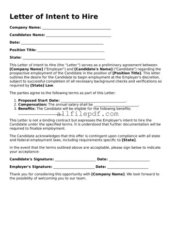 Blank Letter of Intent to Hire Template