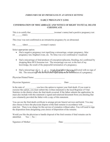 Blank Miscarriage Discharge Paper PDF Form