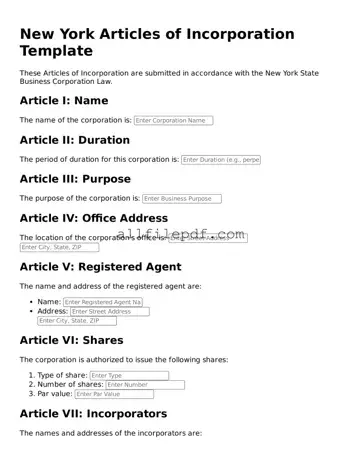 Official  Articles of Incorporation Document for New York