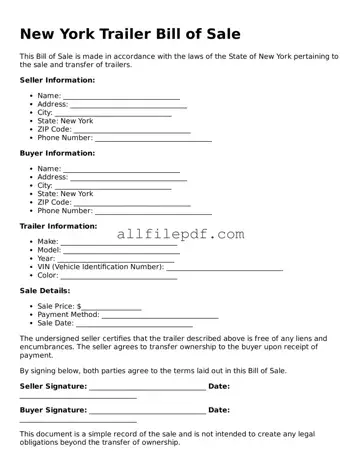 Official  Trailer Bill of Sale Document for New York