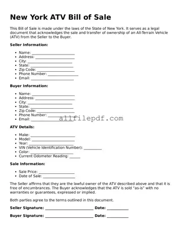 Official  ATV Bill of Sale Document for New York