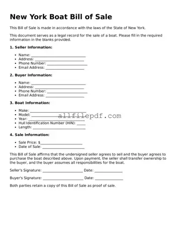 Official  Boat Bill of Sale Document for New York
