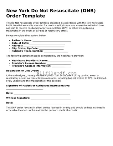 Official  Do Not Resuscitate Order Document for New York