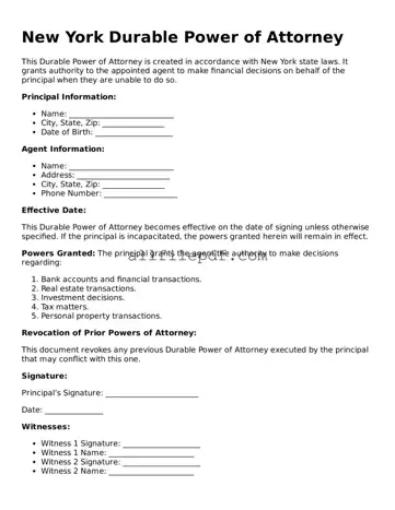 Official  Durable Power of Attorney Document for New York
