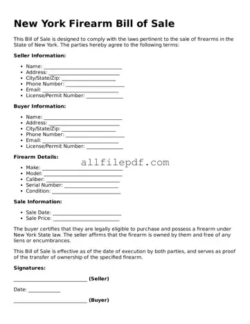 Official  Firearm Bill of Sale Document for New York