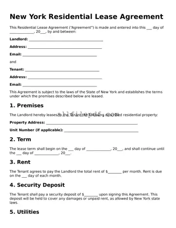 Official  Residential Lease Agreement Document for New York