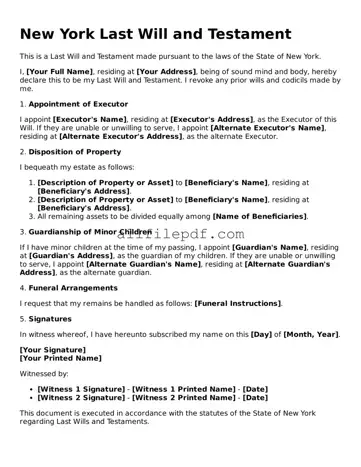 Official  Last Will and Testament Document for New York