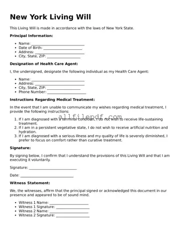 Official  Living Will Document for New York