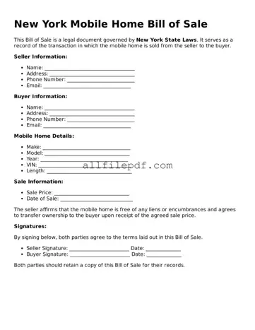 Official  Mobile Home Bill of Sale Document for New York