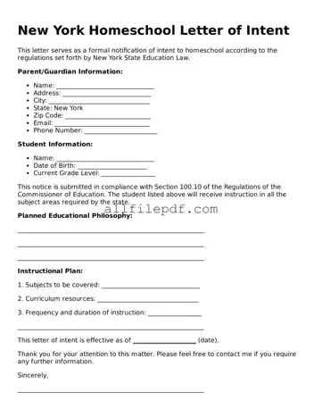 Official  Homeschool Letter of Intent Document for New York