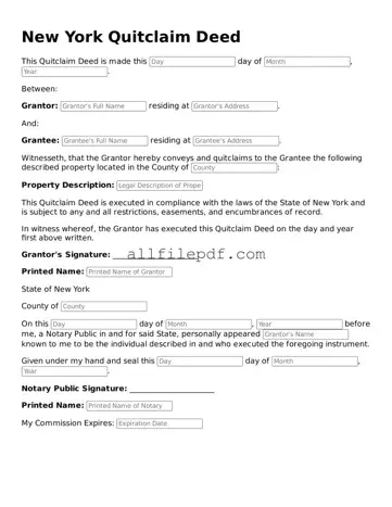 Official  Quitclaim Deed Document for New York
