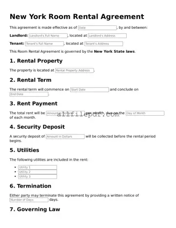 Official  Room Rental Agreement Document for New York