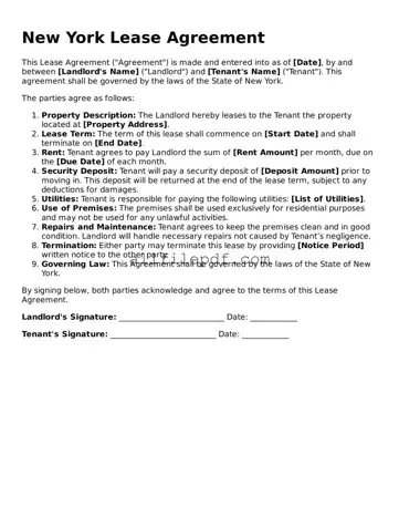 Official  Lease Agreement Document for New York