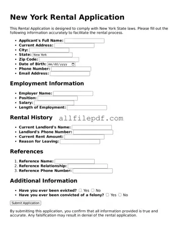 Official  Rental Application Document for New York