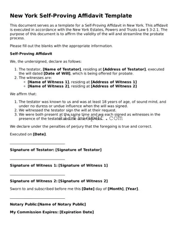Official  Self-Proving Affidavit Document for New York