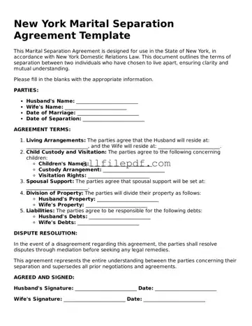 Official  Marital Separation Agreement Document for New York