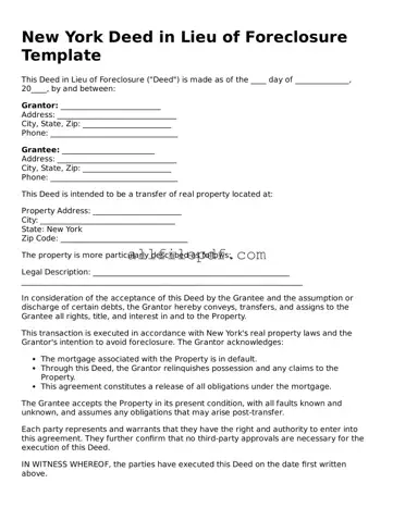 Official  Deed in Lieu of Foreclosure Document for New York