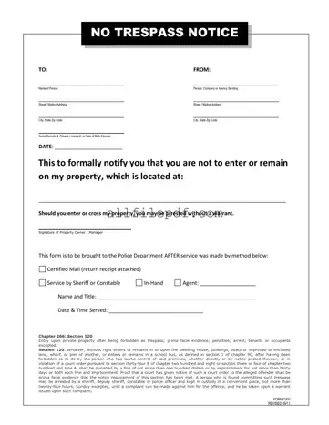 Blank No Trespassing Letter PDF Form