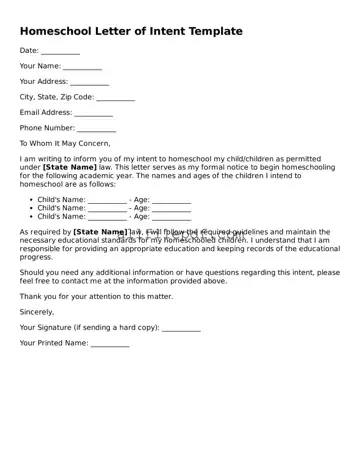 Blank Homeschool Letter of Intent Template