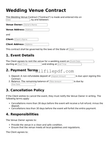 Blank Wedding Venue Contract Template