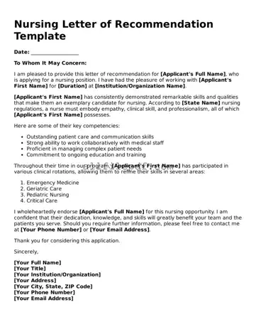 Blank Nursing Letter of Recommendation Template
