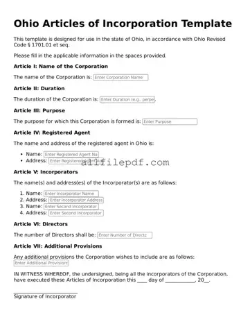 Official  Articles of Incorporation Document for Ohio