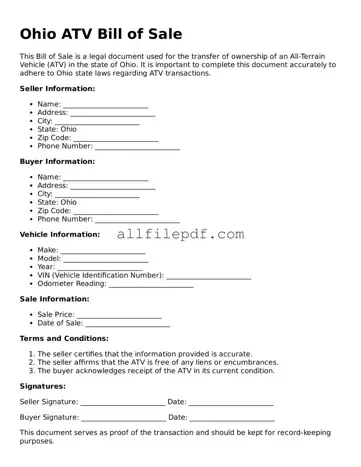 Official  ATV Bill of Sale Document for Ohio