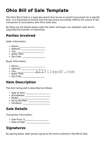 Official  Bill of Sale Document for Ohio