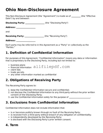 Official  Non-disclosure Agreement Document for Ohio