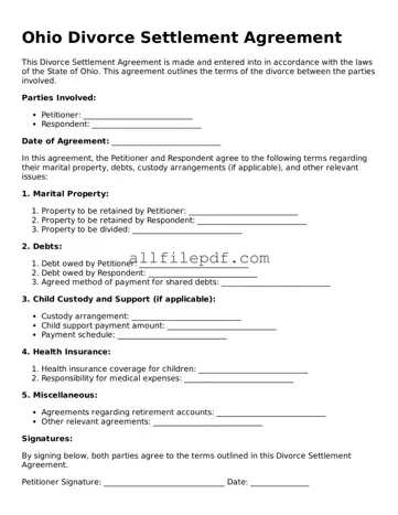 Official  Divorce Settlement Agreement Document for Ohio