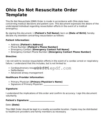 Official  Do Not Resuscitate Order Document for Ohio