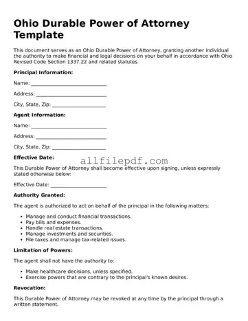 Official  Durable Power of Attorney Document for Ohio