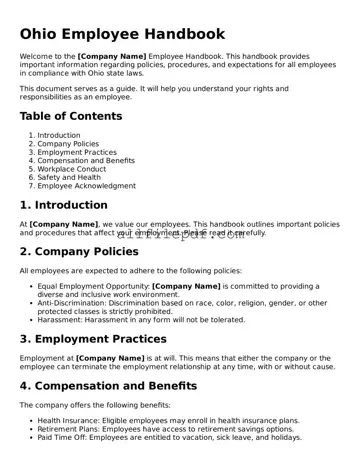 Official  Employee Handbook Document for Ohio