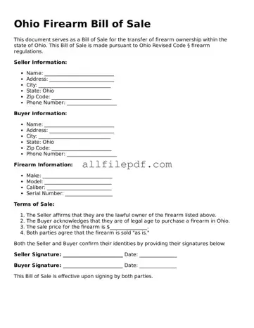 Official  Firearm Bill of Sale Document for Ohio