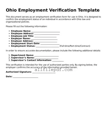 Official  Employment Verification Document for Ohio