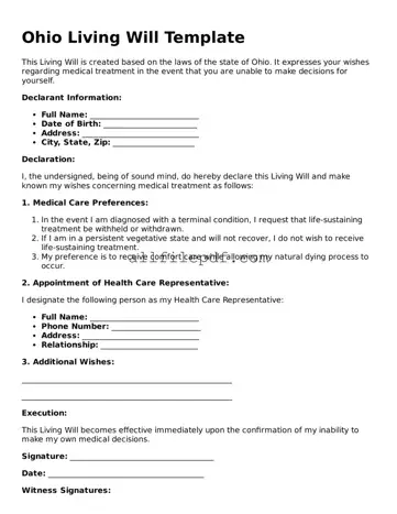 Official  Living Will Document for Ohio