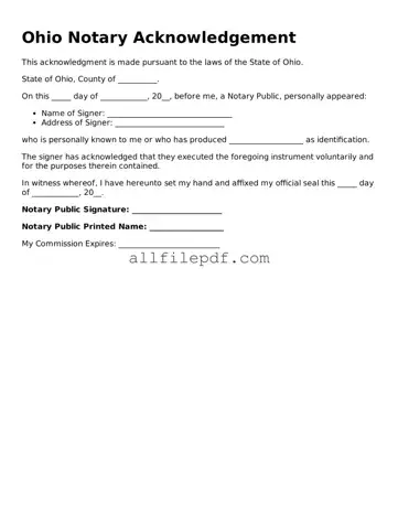 Official  Notary Acknowledgement Document for Ohio